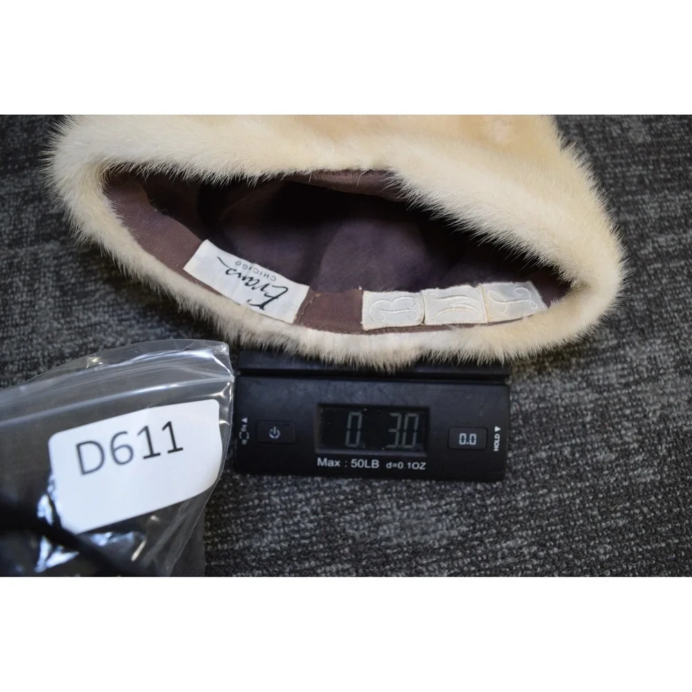 Evans Chicago Vintage WHITE MINK Soft Real Fur Winter Hat Womens S Initials BWL